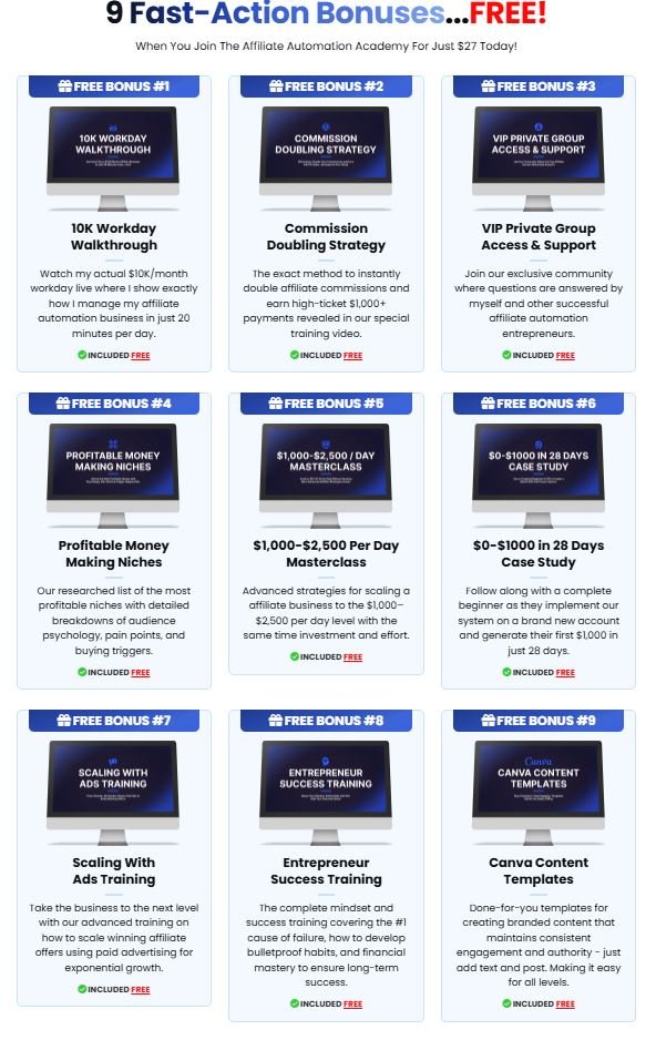 Free Bonuses from Affiliate Automation Academy